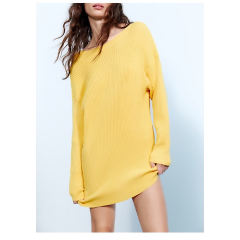 Zara Yellow Ribbed Knit Sweater Dress